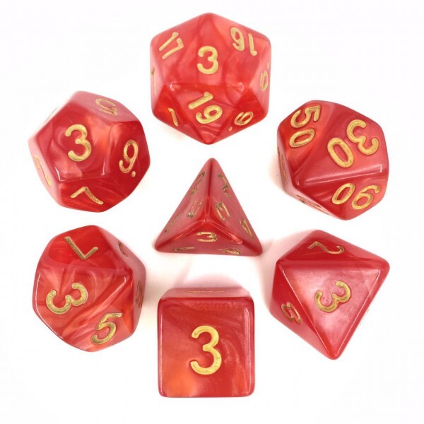 RED (GOLDEN FONT) PEARL DICE SET