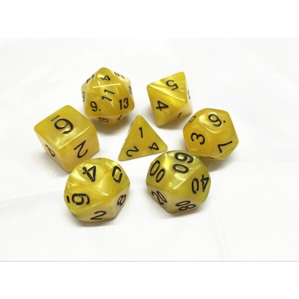 YELLOW (BLACK FONT) PEARL DICE SET