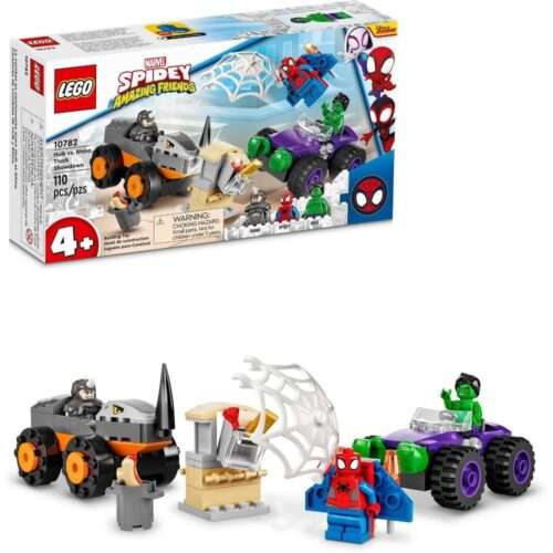 LEGO Marvel Spidey Hulk vs. Rhino Truck Showdown 10782 Building Toy Set for Kids, Boys