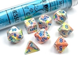 Chessex Lab Dice Festive Kaledioscope/Blue